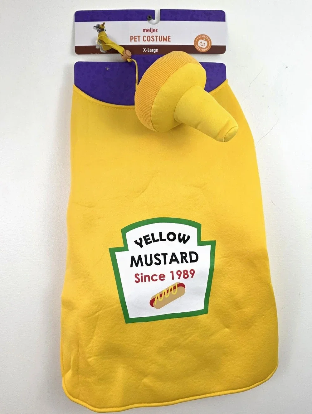 NWT Dog Halloween Costume XL Yellow Heinz Mustard Hot Dog Mustard Bottle Dress